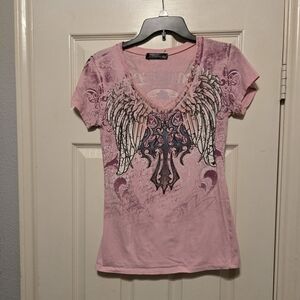 Angels & Diamonds Pink Winged Graphic Tee